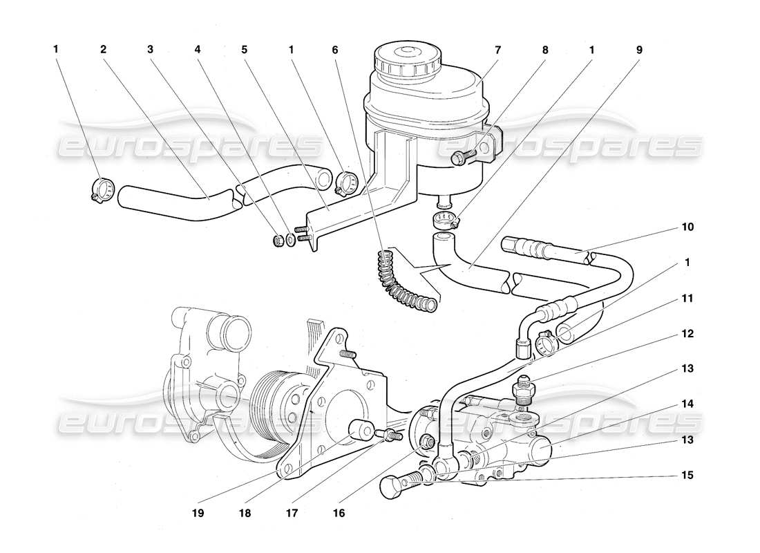 lamborghini diablo se30 (1995) diagrama de piezas de la dirección asistida (opcional)