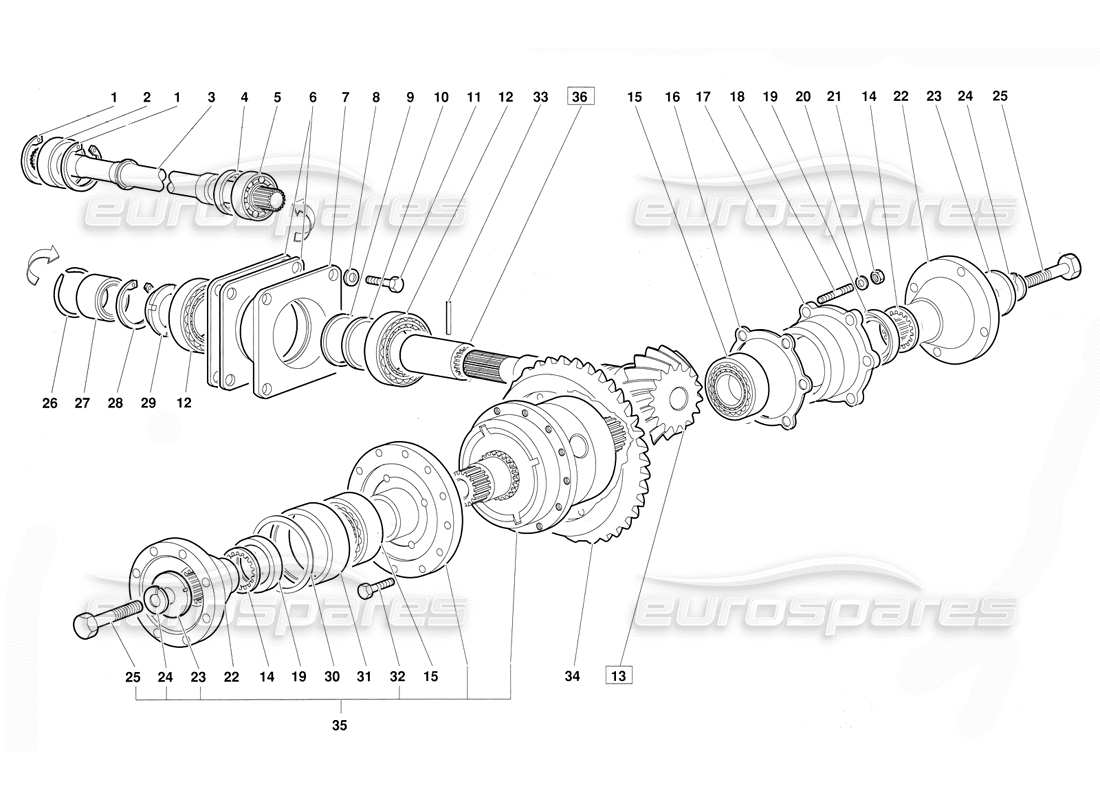 lamborghini diablo (1991) diagrama de piezas del diferencial (válido para la versión 1992 de junio)