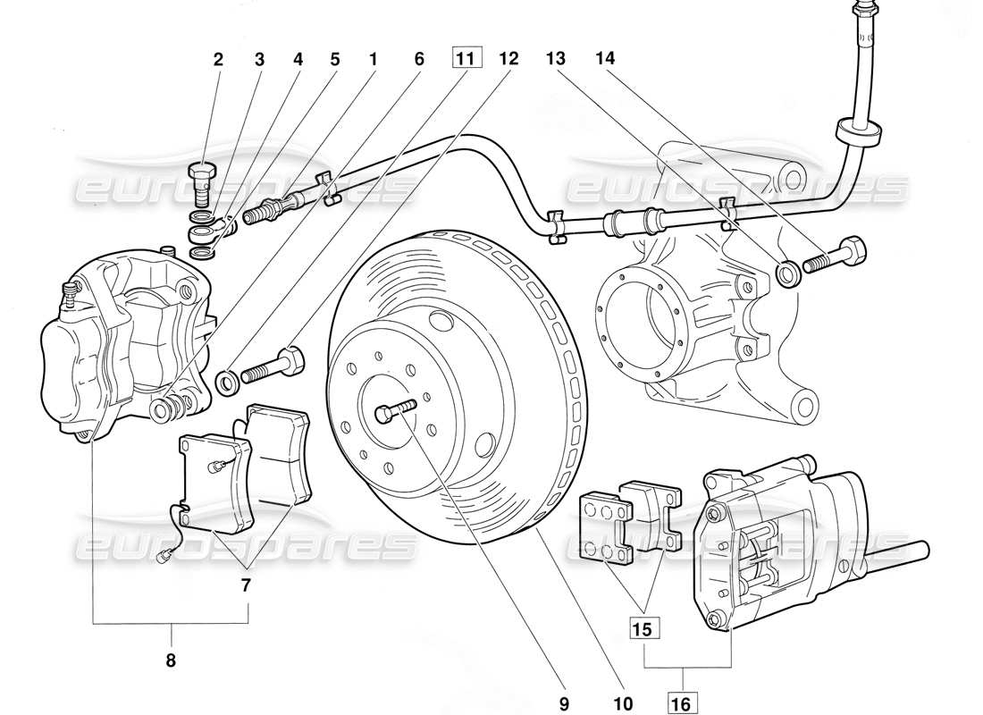 lamborghini diablo (1991) diagrama de piezas de frenos traseros (válido para la versión 1992 de junio)