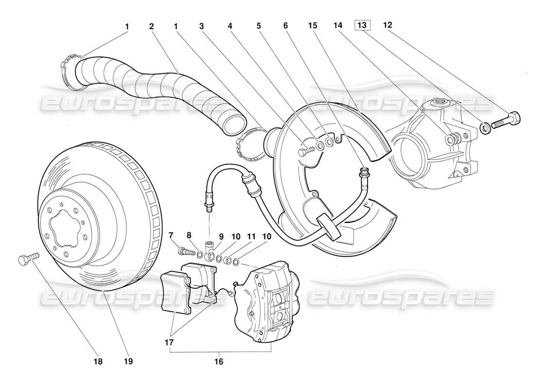 lamborghini diablo (1991) diagrama de piezas de frenos delanteros (válido para la versión 1992 de junio)