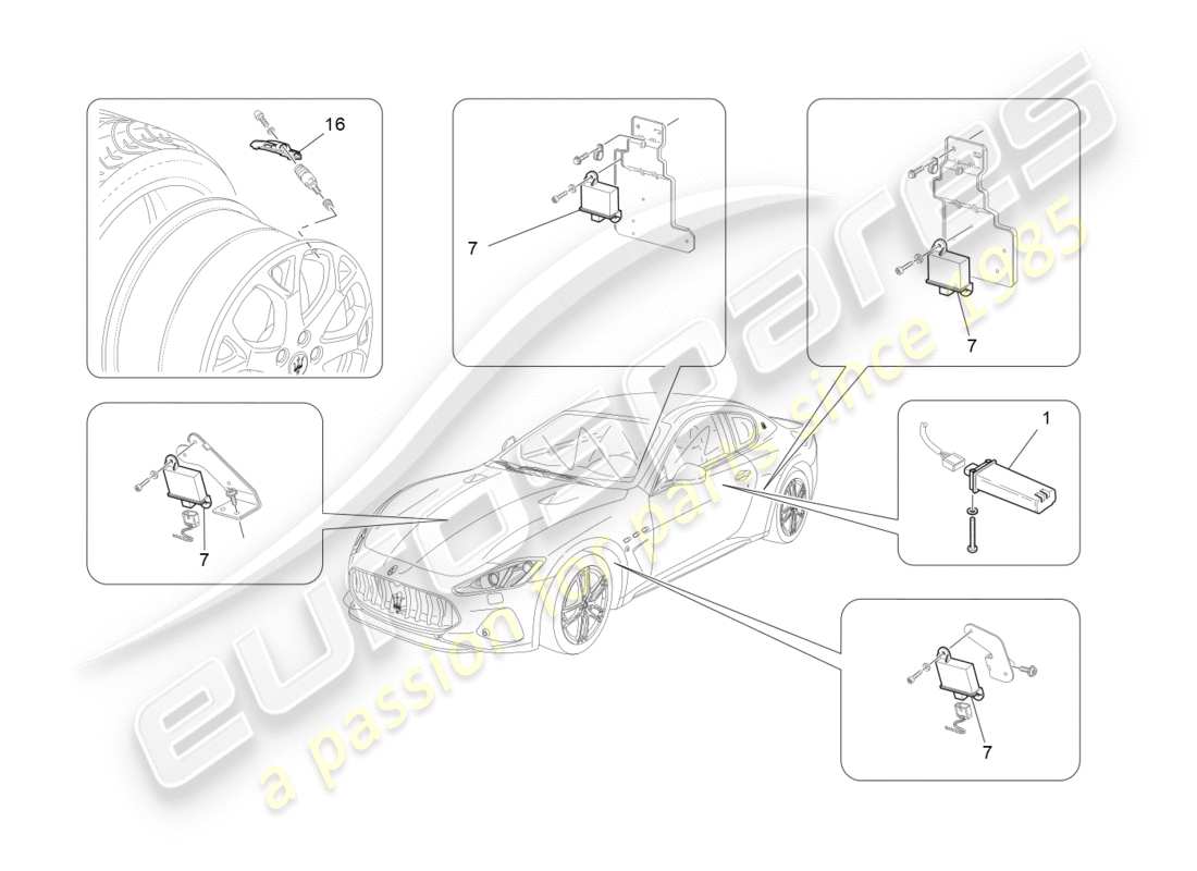 maserati granturismo s (2020) diagrama de piezas del sistema de control de presión de neumáticos