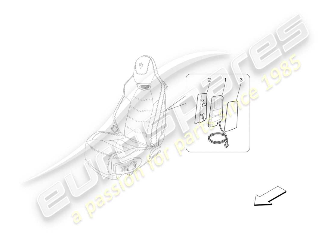 maserati granturismo s (2017) diagrama de piezas del sistema de bolsas laterales delanteras