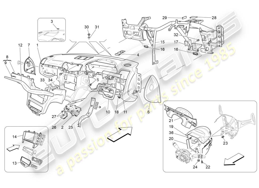 maserati granturismo (2015) diagrama de piezas de la unidad del tablero