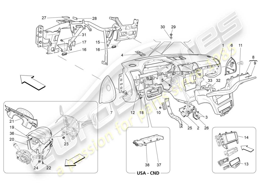 maserati granturismo s (2017) diagrama de piezas de la unidad del tablero