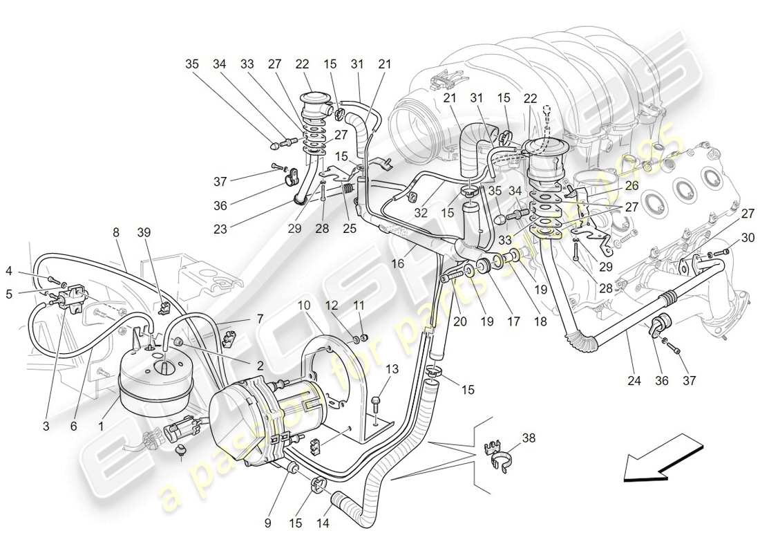 maserati granturismo (2009) sistema de aire adicional diagrama de piezas