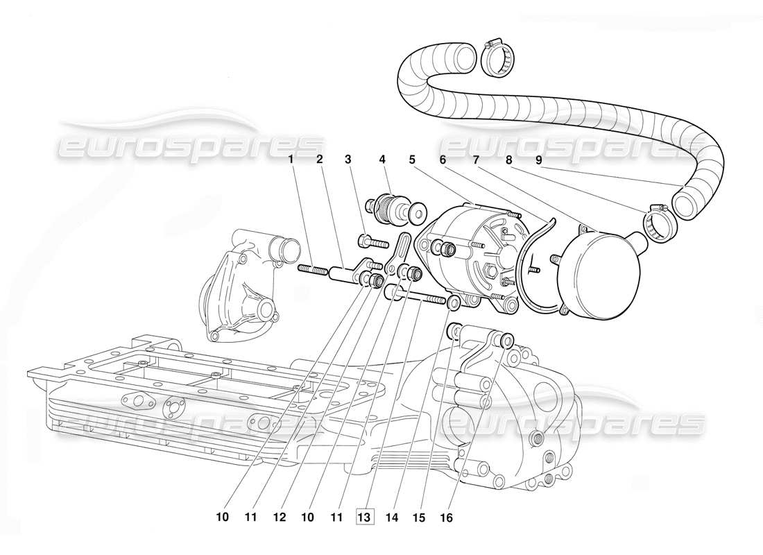 lamborghini diablo (1991) diagrama de piezas del alternador (válido para la versión 1992 de junio)