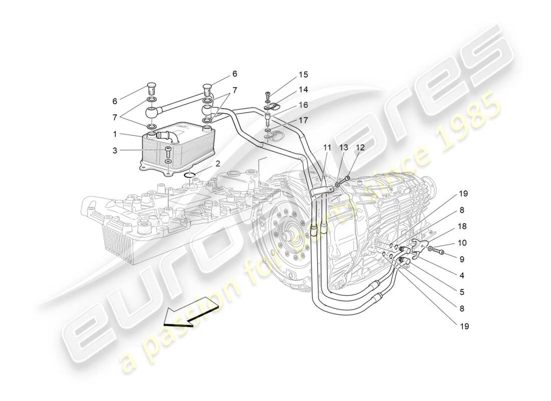 maserati granturismo s (2017) diagrama de piezas de lubricación y refrigeración del aceite de la caja de cambios