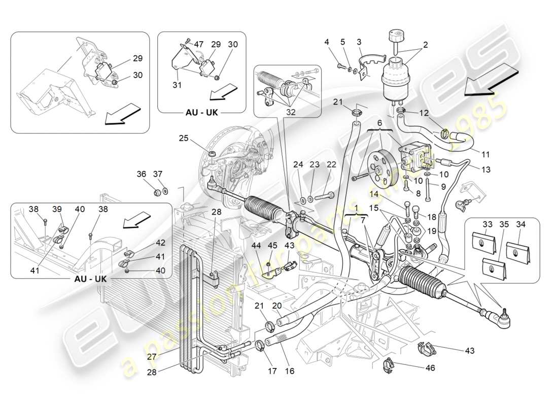 maserati granturismo s (2017) diagrama de pieza de la unidad de cremallera de dirección completa