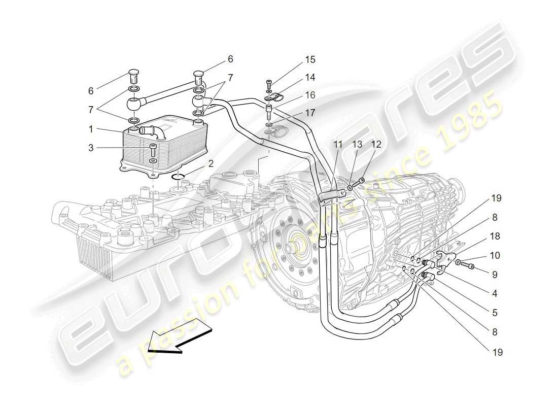 maserati granturismo (2009) lubricación y refrigeración del aceite de la caja de cambios diagrama de piezas