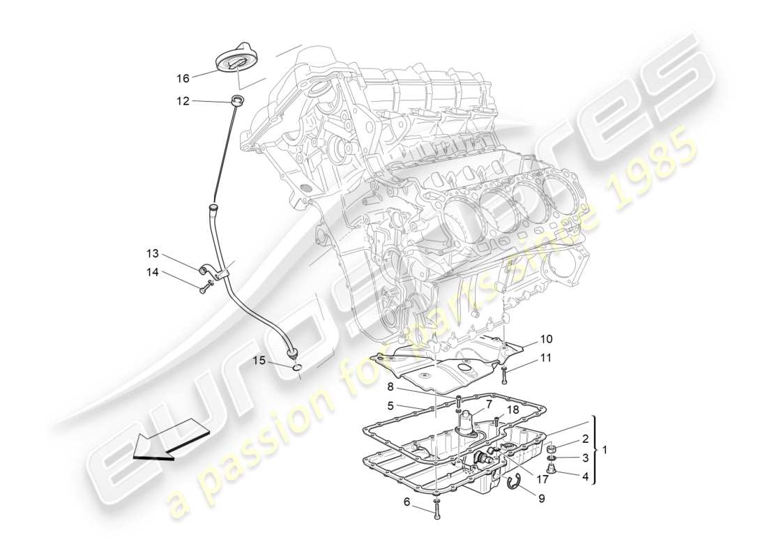 maserati granturismo (2012) sistema de lubricación: diagrama de piezas del circuito y de la colección