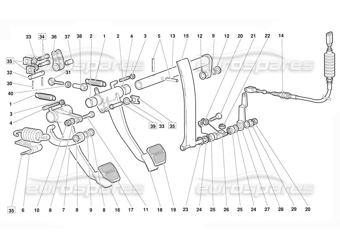 lamborghini diablo (1991) diagrama de piezas de pedales (válido para la versión 1992 de junio)