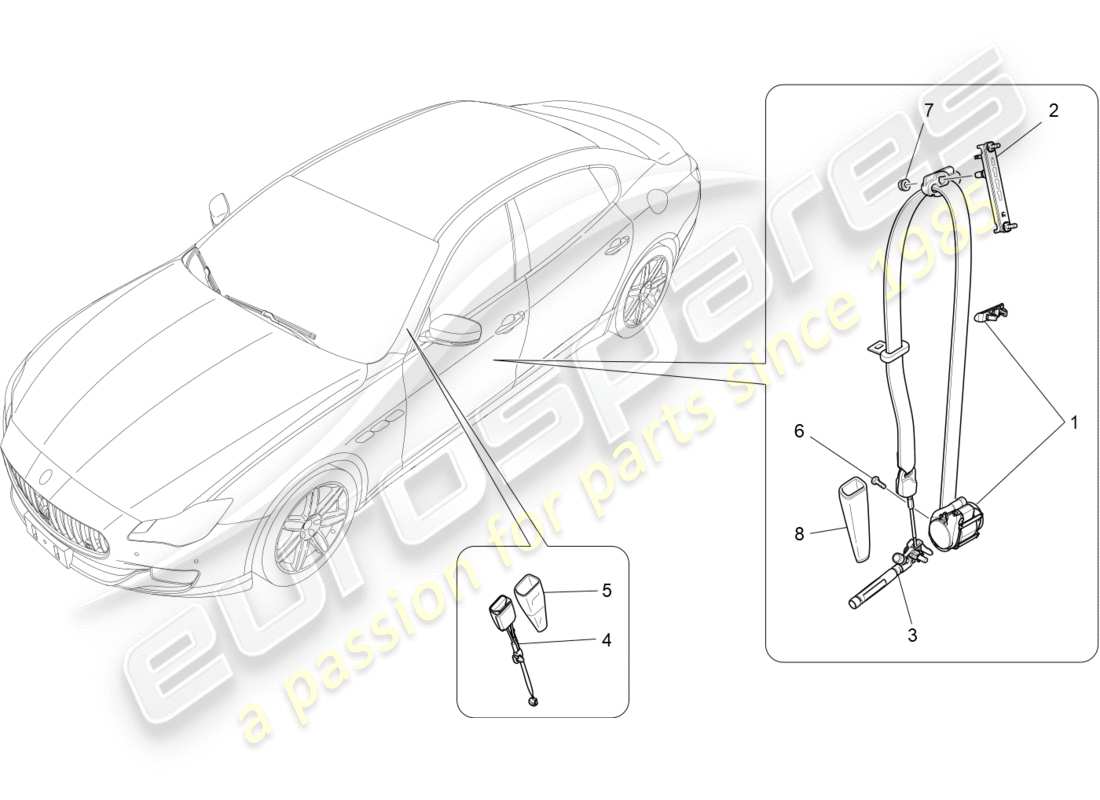 maserati qtp 3.0 bt v6 410hp (2014) diagrama de piezas de los cinturones de seguridad delanteros
