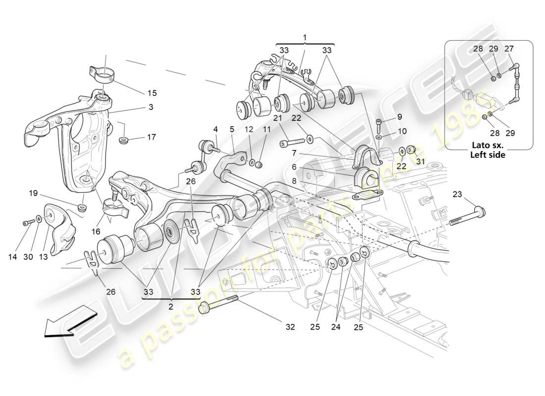 maserati granturismo s (2013) diagrama de piezas de la suspensión delantera