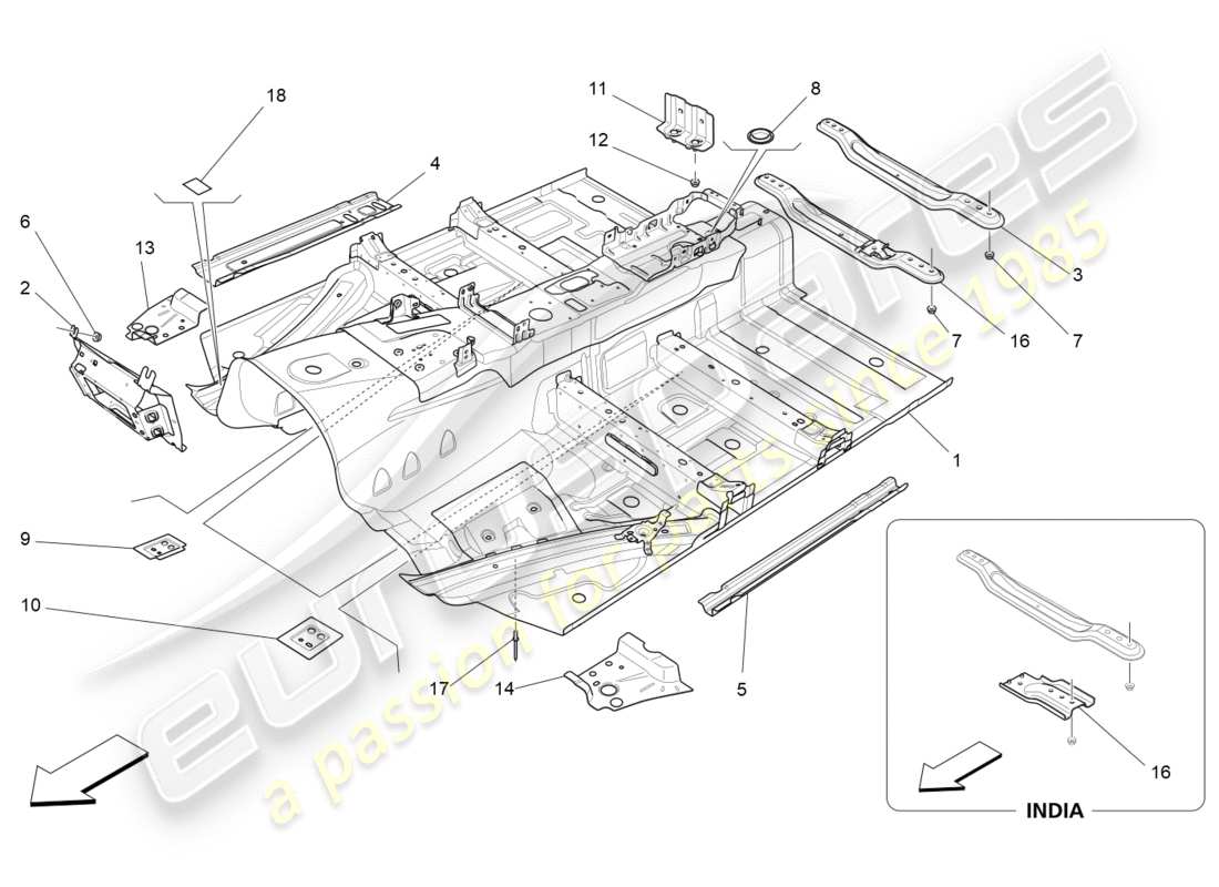 maserati qtp 3.0 tds v6 275hp (2015) diagrama de piezas de marcos estructurales centrales y paneles laminares