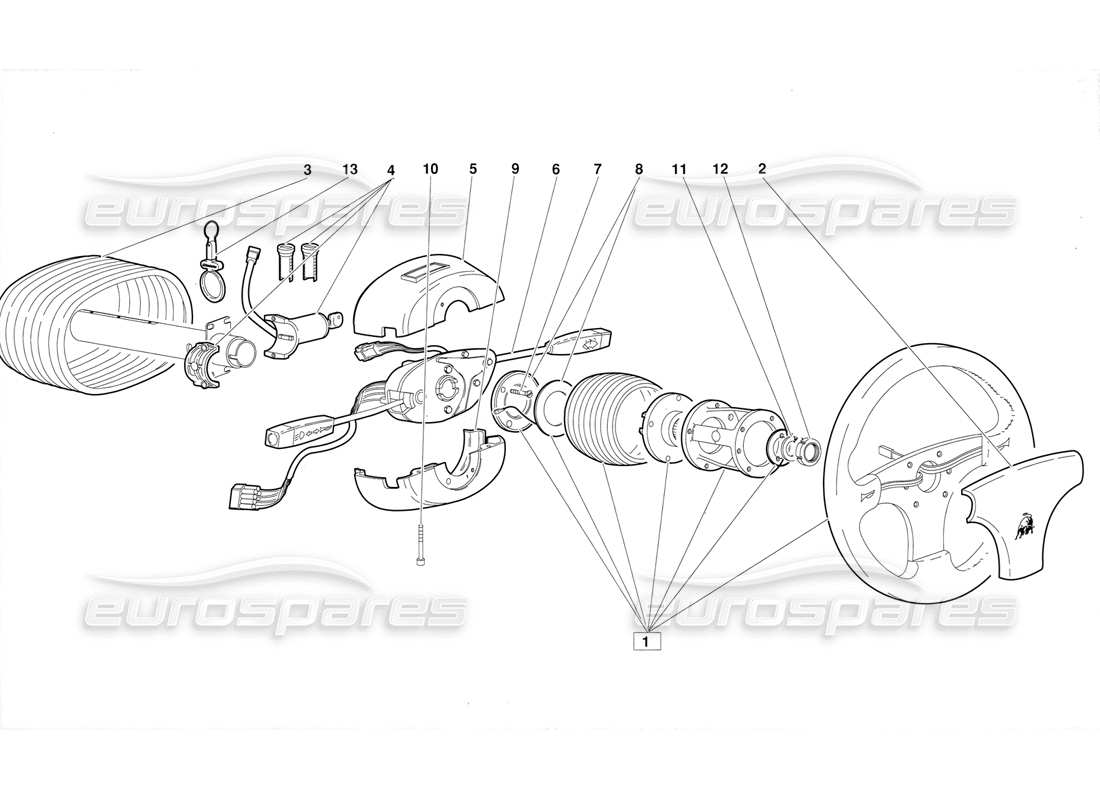 lamborghini diablo (1991) diagrama de piezas de dirección (válido para la versión 1992 de junio)