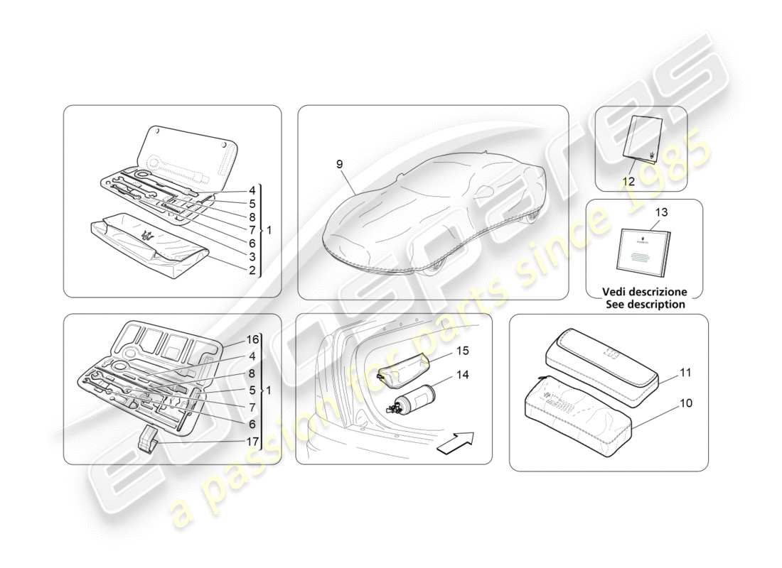 maserati granturismo s (2013) diagrama de piezas estándar proporcionado