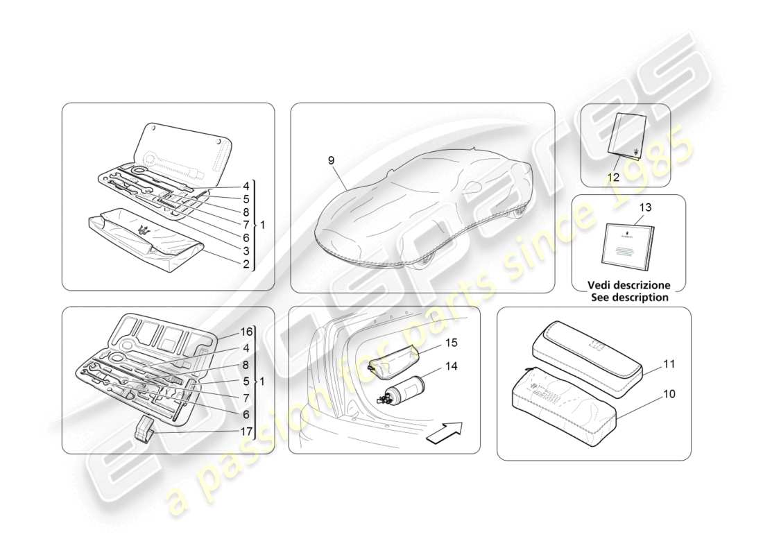 maserati granturismo (2008) diagrama de piezas estándar proporcionado