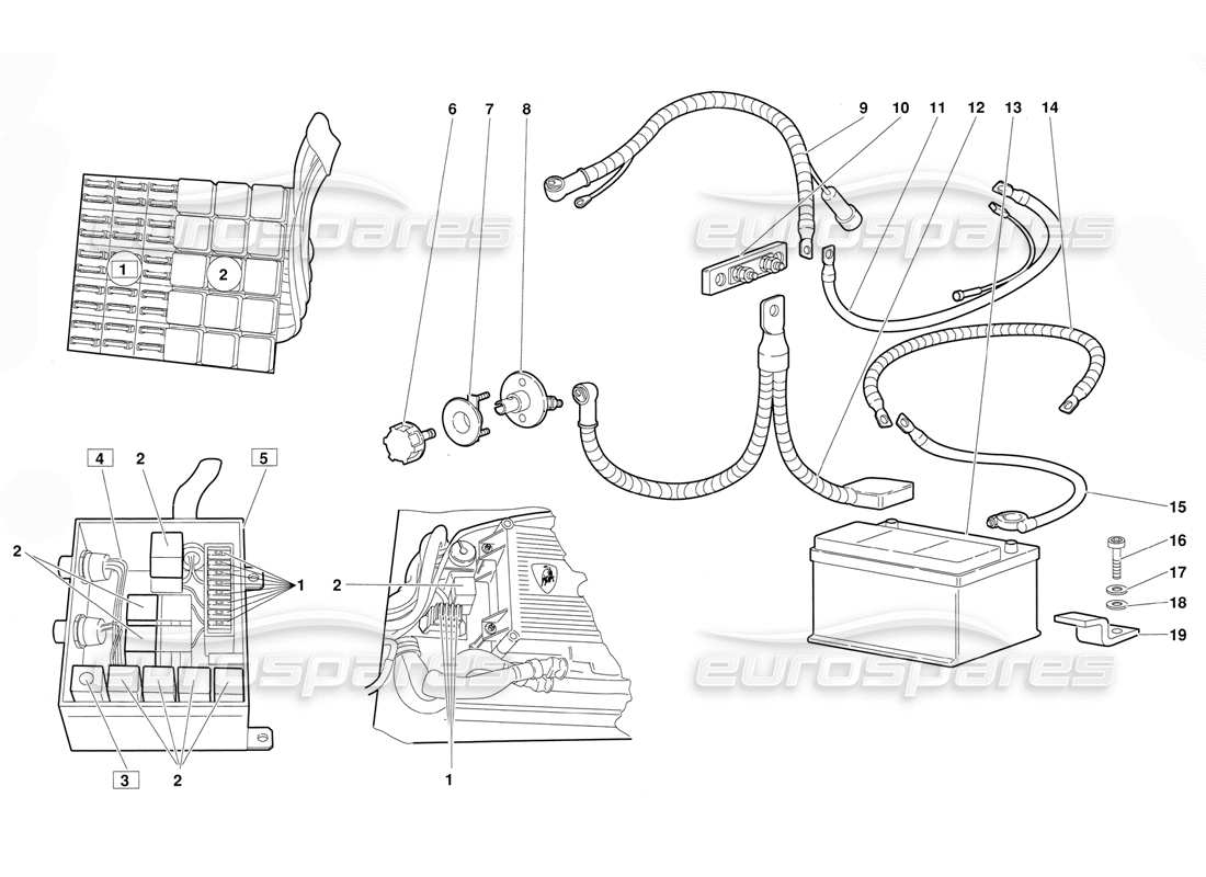 lamborghini diablo (1991) diagrama de piezas del sistema eléctrico (válido para la versión 1992 de junio)