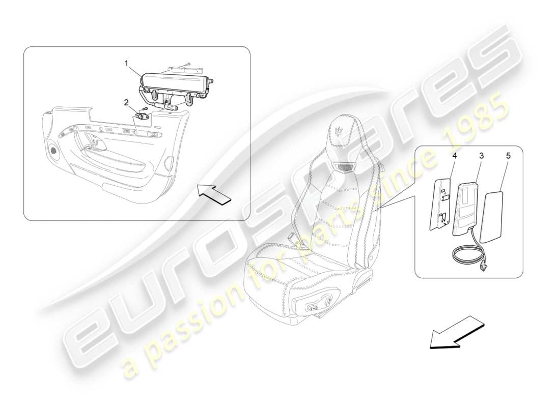 maserati granturismo s (2013) diagrama de piezas del sistema de bolsas laterales delanteras