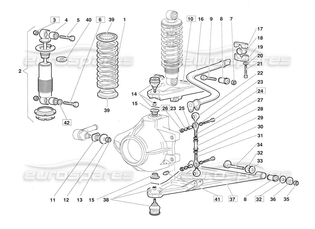 lamborghini diablo (1991) suspensión delantera (válida para la versión 1992 de junio) diagrama de piezas