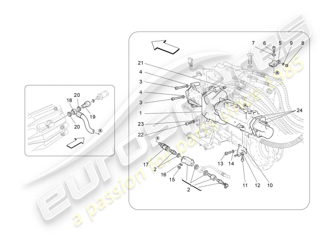 maserati granturismo (2010) piezas hidráulicas de accionamiento para diagrama de piezas de la caja de cambios f1