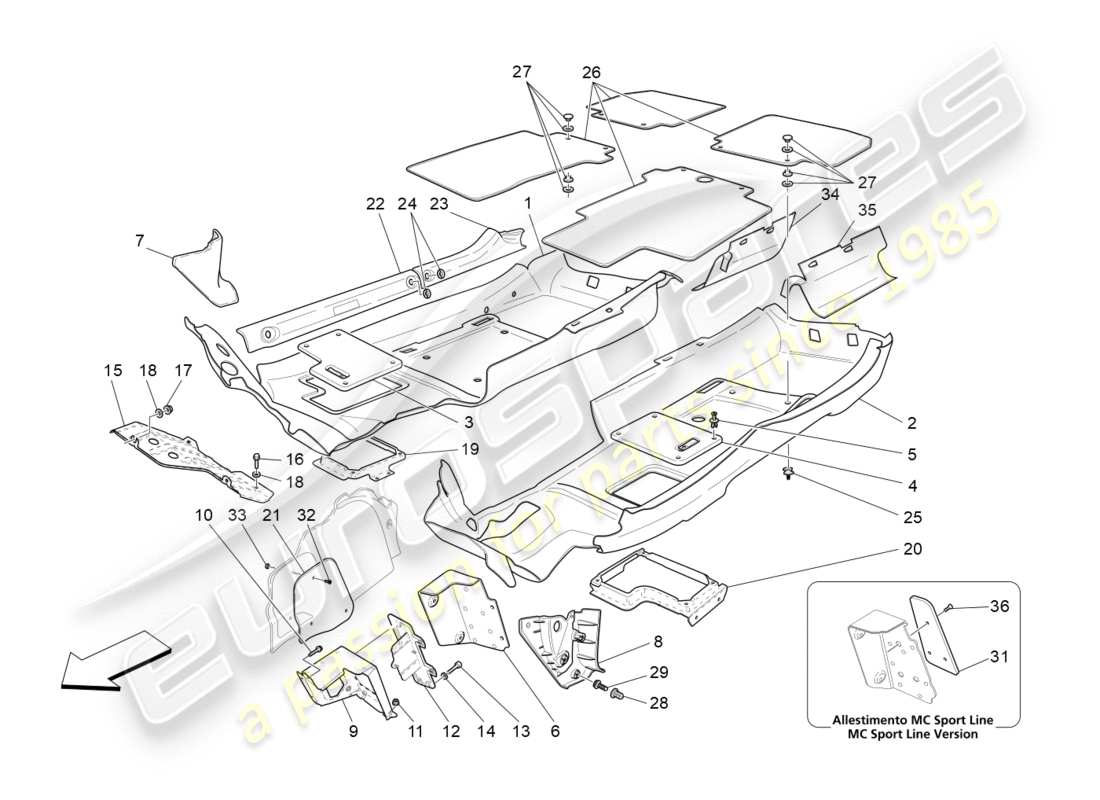 maserati granturismo s (2017) alfombrillas del habitáculo diagrama de piezas