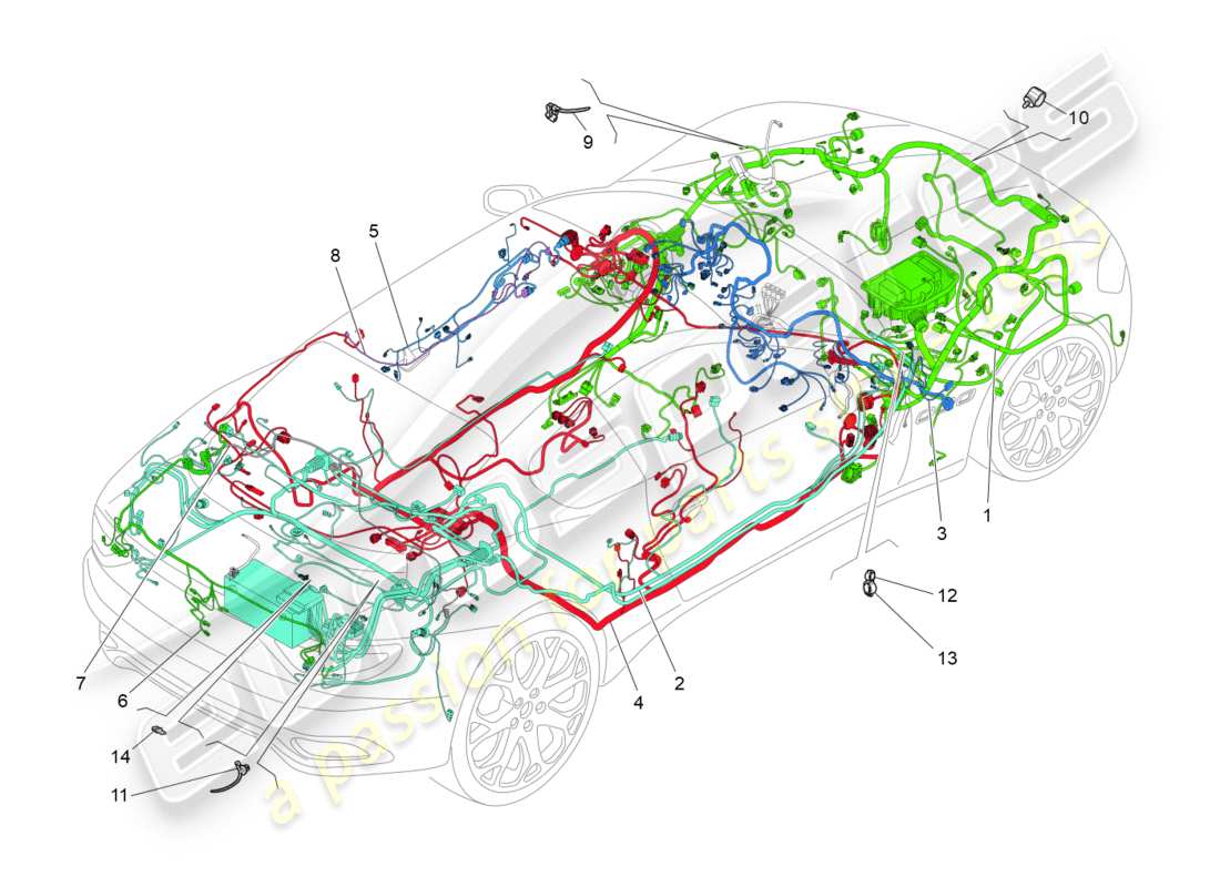 maserati granturismo (2015) diagrama de piezas de cableado principal