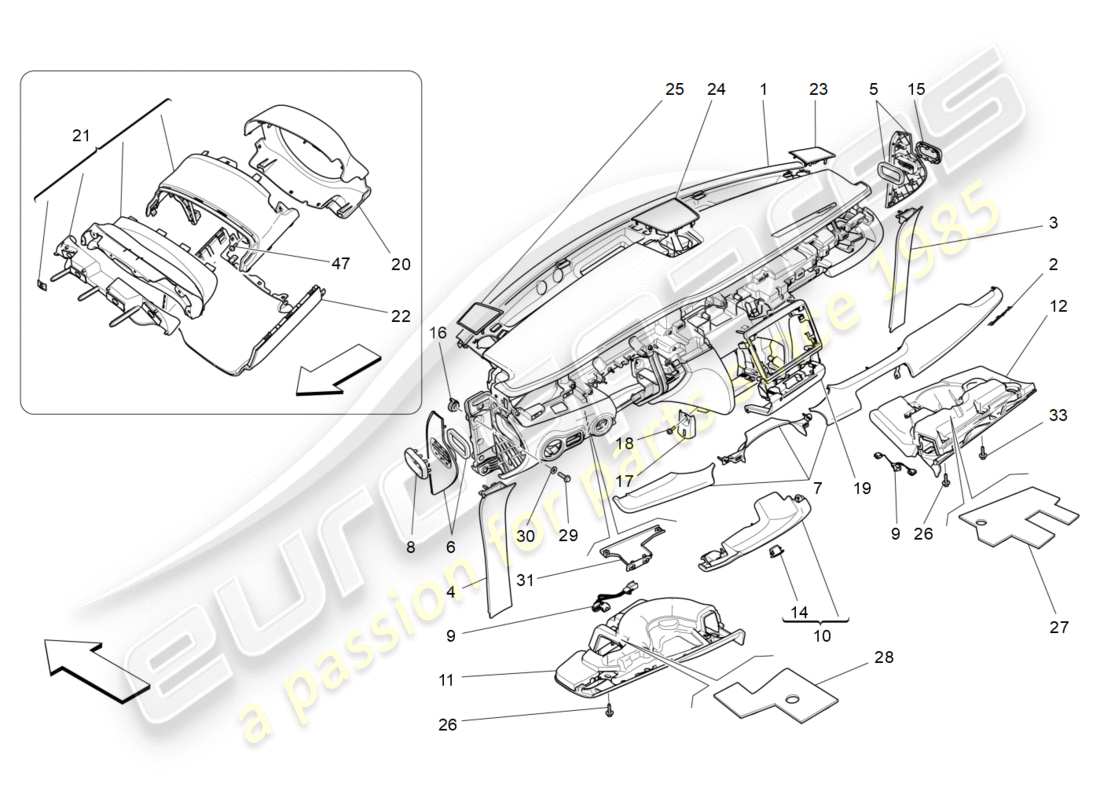 maserati qtp 3.0 tds v6 275hp (2015) diagrama de piezas de la unidad del tablero