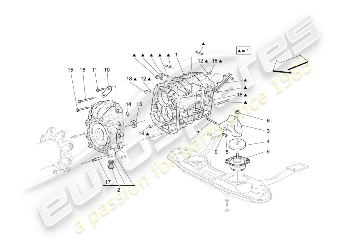 maserati granturismo (2010) diagrama de piezas de las carcasas de la caja de cambios