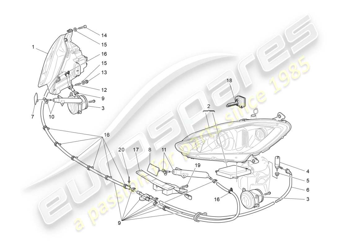 maserati granturismo (2015) diagrama de piezas de los grupos de faros