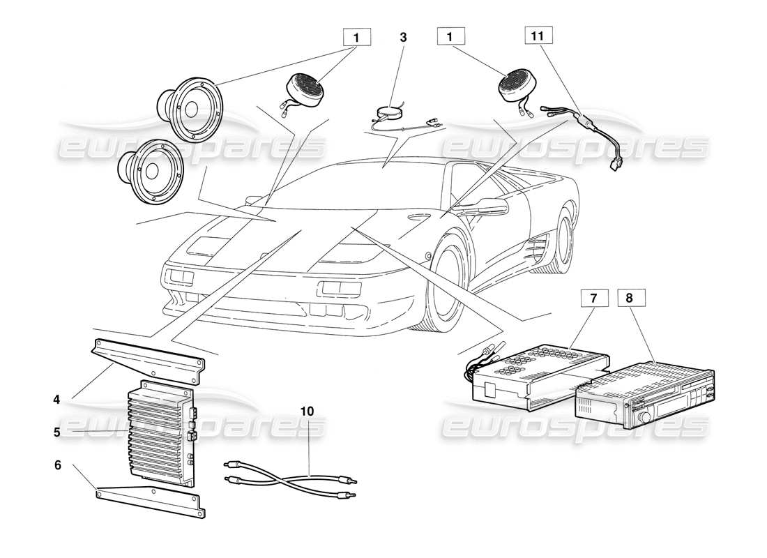 lamborghini diablo (1991) diagrama de piezas del aparato de radio (válido para la versión 1992 de junio)