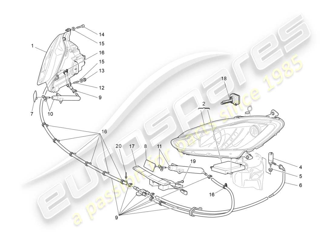 maserati granturismo s (2017) diagrama de piezas de los grupos de faros