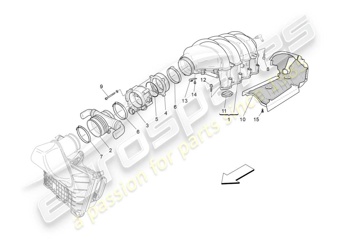 maserati granturismo s (2017) diagrama de partes del colector de admisión y del cuerpo del acelerador