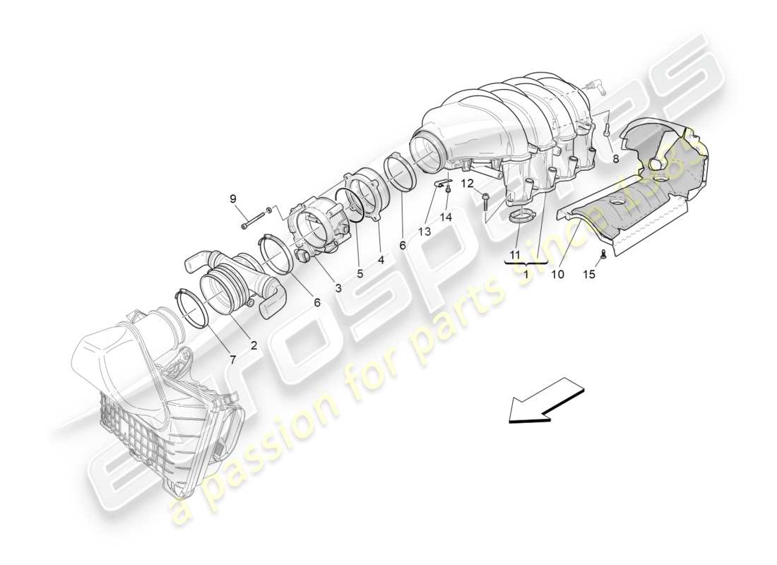 maserati granturismo (2015) diagrama de partes del colector de admisión y del cuerpo del acelerador