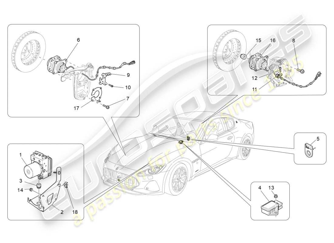 maserati granturismo s (2019) sistemas de control de frenado diagrama de piezas