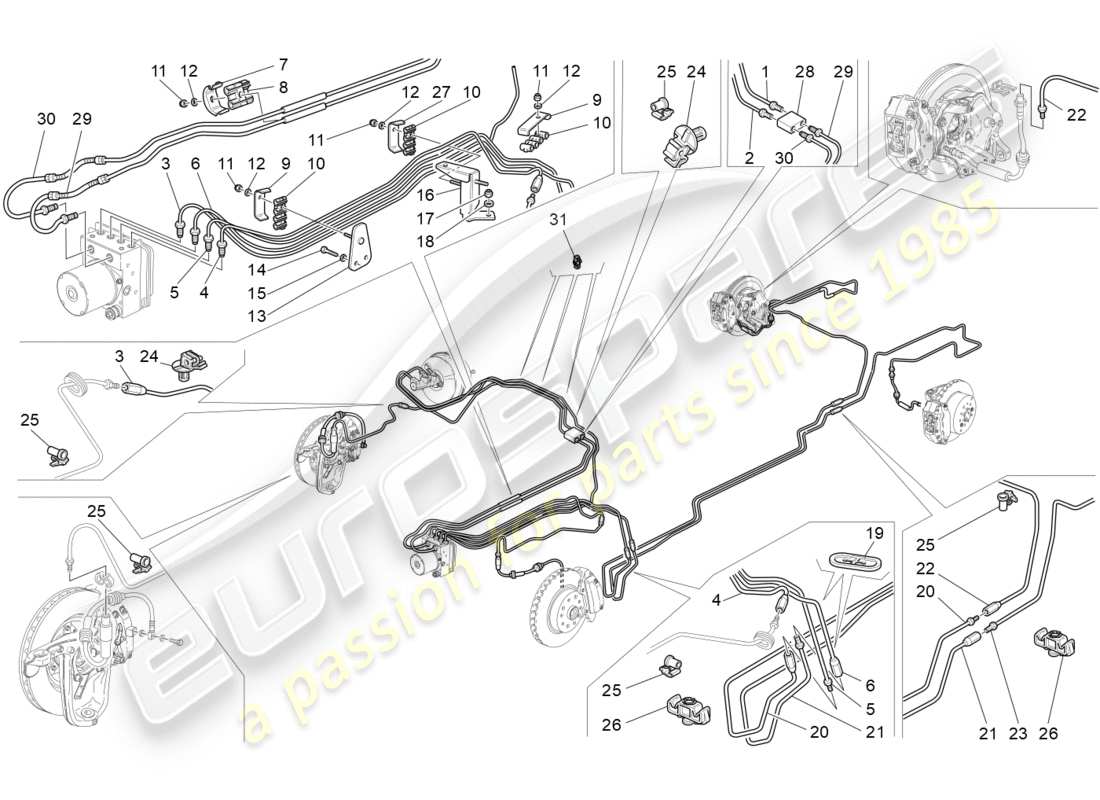 maserati granturismo (2010) diagrama de partes de líneas