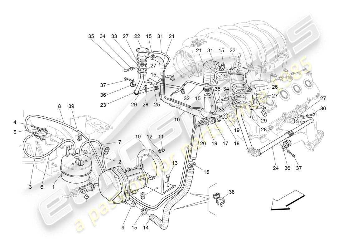 maserati granturismo (2008) diagrama de piezas del sistema de aire adicional