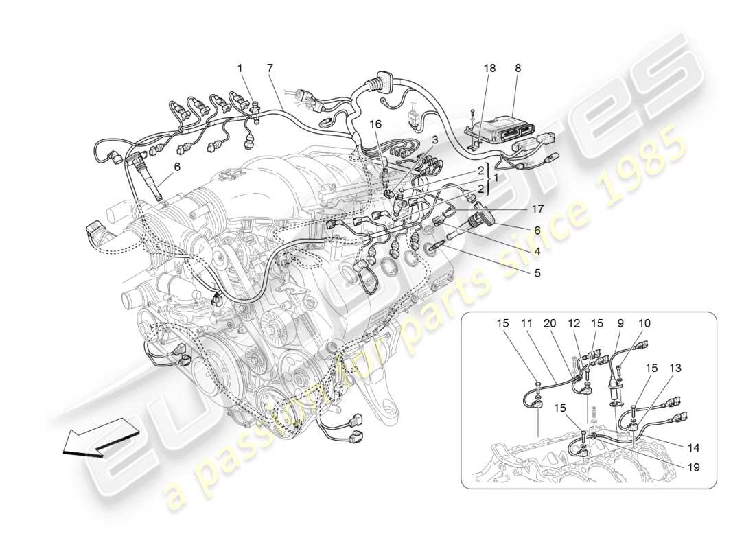 maserati granturismo (2008) control electrónico: diagrama de piezas de control de sincronización del motor y inyección