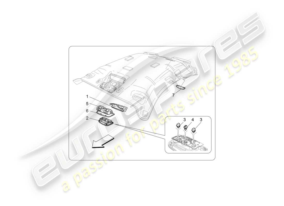 maserati granturismo (2008) diagrama de piezas de dispositivos internos del vehículo