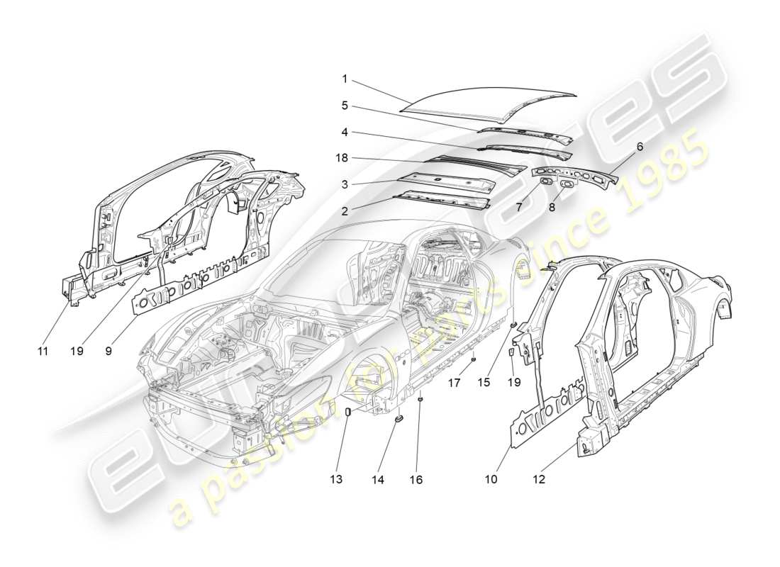 maserati granturismo s (2016) diagrama de piezas de carrocería y paneles exteriores centrales