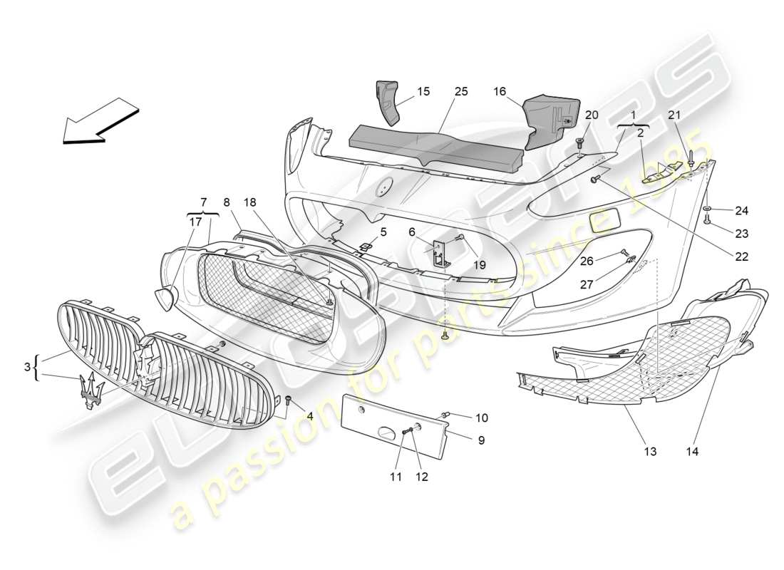 maserati qtp 3.0 tds v6 275hp (2015) diagrama de piezas del parachoques delantero