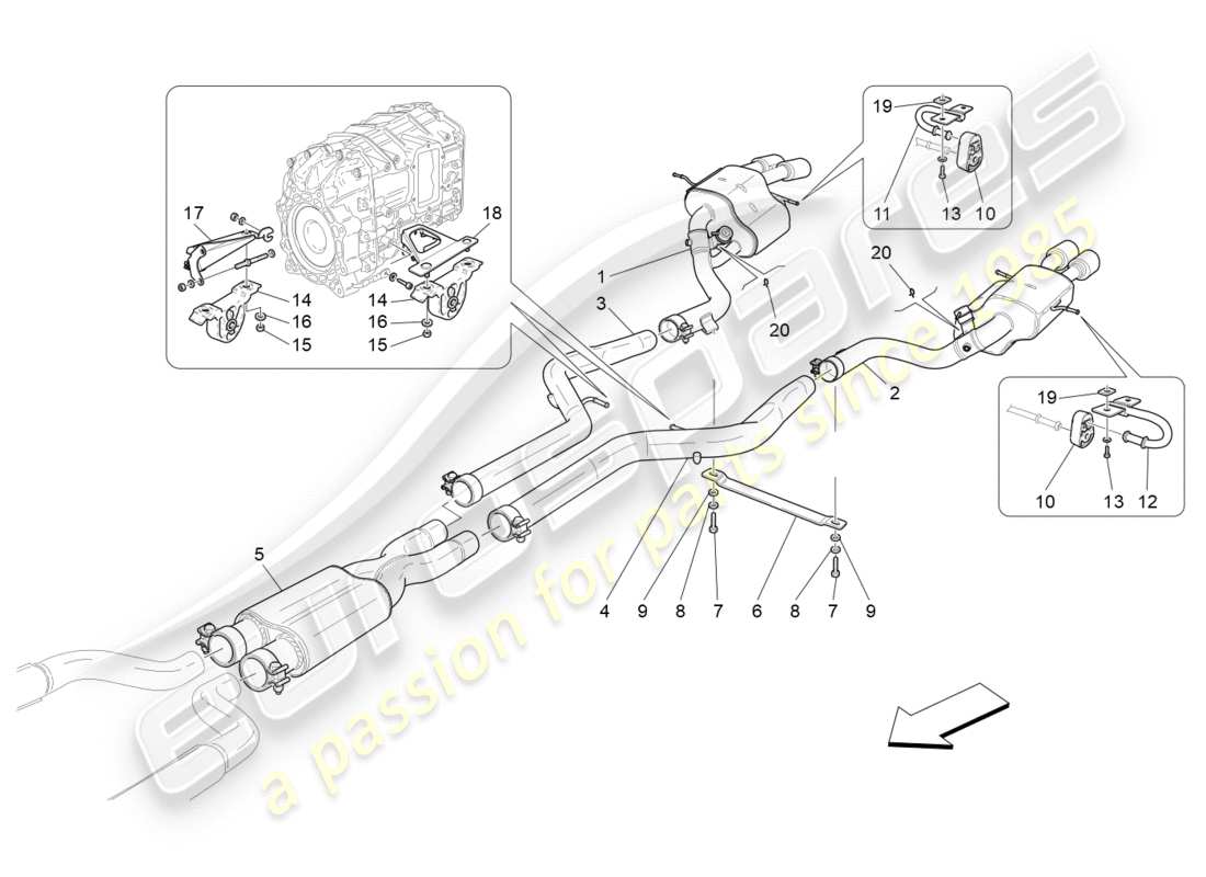 maserati granturismo s (2015) diagrama de piezas de silenciadores