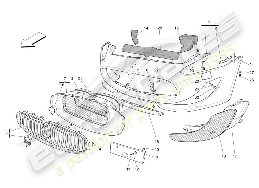 maserati granturismo s (2016) diagrama de piezas del parachoques delantero