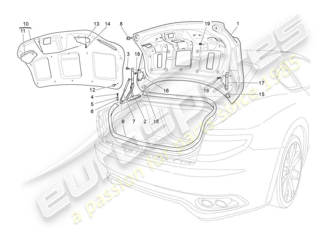 maserati granturismo s (2015) diagrama de piezas de la tapa trasera