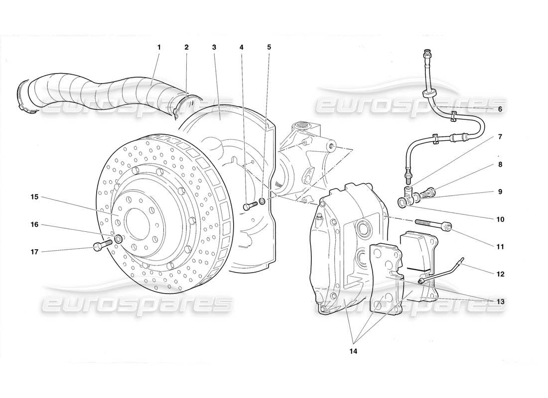lamborghini diablo roadster (1998) diagrama de piezas de frenos delanteros