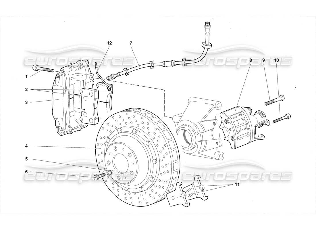 lamborghini diablo roadster (1998) diagrama de piezas de frenos traseros