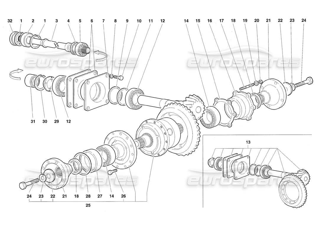 lamborghini diablo roadster (1998) diferencial trasero diagrama de piezas