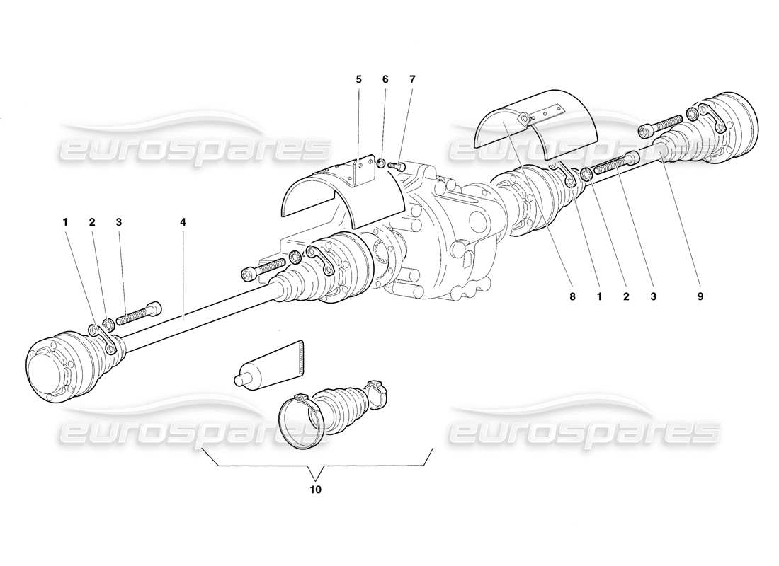 lamborghini diablo sv (1998) ejes de transmisión y eje de hélice diagrama de piezas