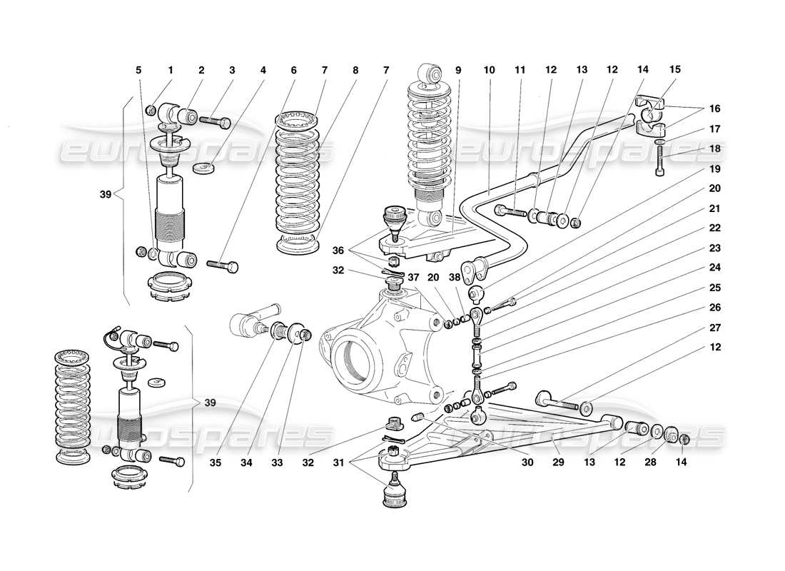 lamborghini diablo sv (1998) suspensión delantera diagrama de piezas