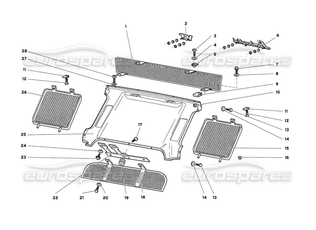 lamborghini diablo 6.0 (2001) diagrama de piezas de los elementos de la carrocería trasera